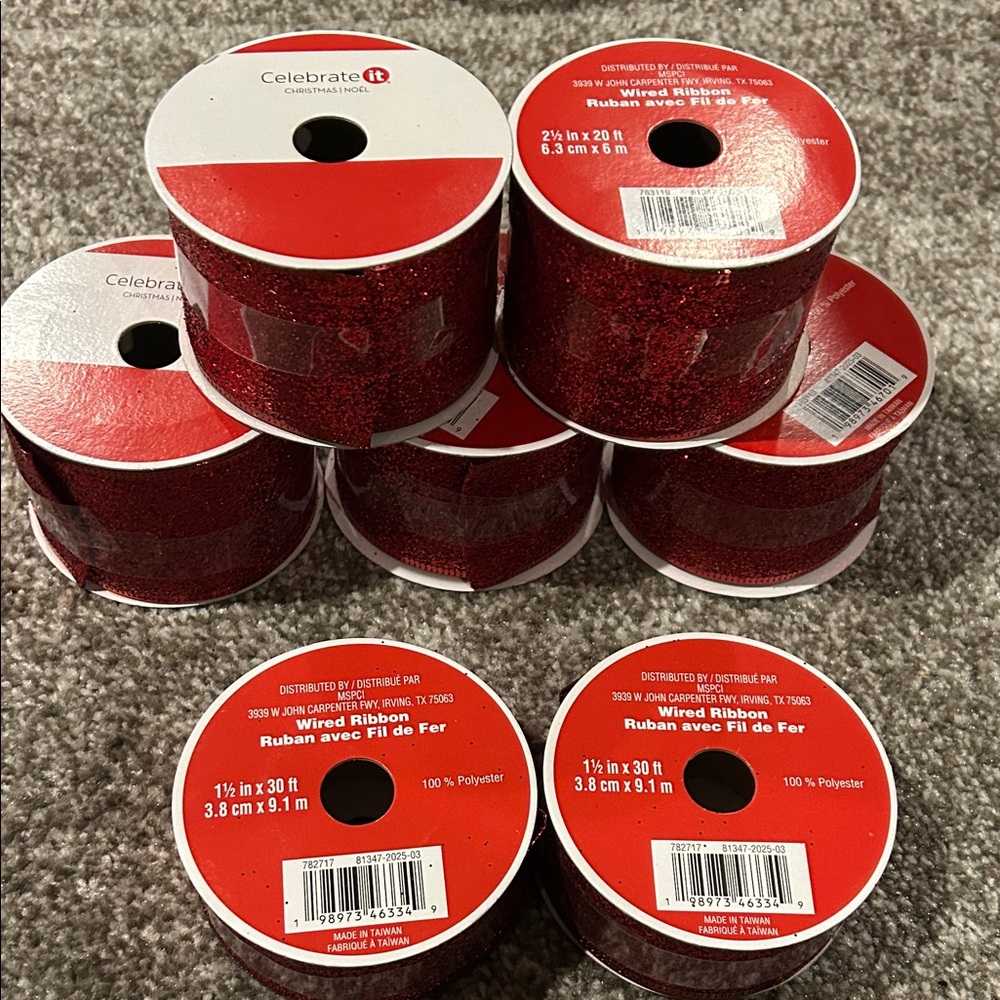 Wired ribbon red Celebrate It Glittering Set all 7